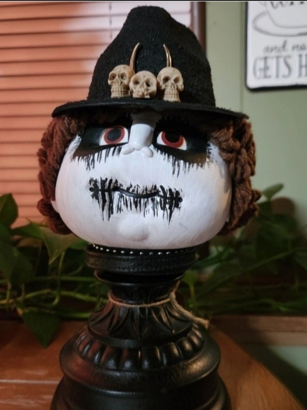 Handmade Gothic Rock N Roll Heavy Metal Corpse Paint Doll Head Decor Halloween